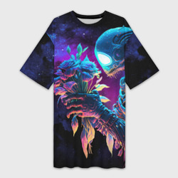Платье-футболка 3D Инопланетянин с неоновыми цветами