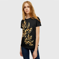 Женская футболка 3D Золотые бабочки на черном - фото 2