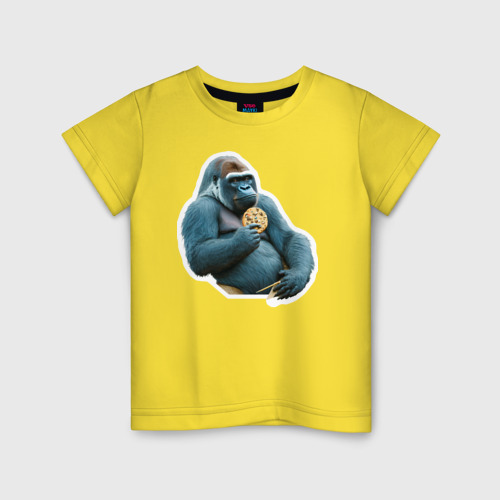 Детская футболка хлопок Горилла-мутант с печеньем, цвет желтый