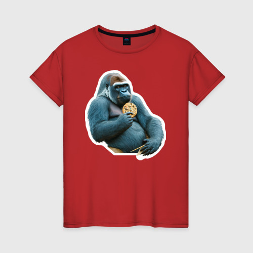 Женская футболка хлопок Горилла-мутант с печеньем, цвет красный