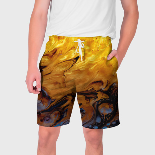 Мужские шорты 3D с принтом Абстрактное жидкое золото, вид спереди #2