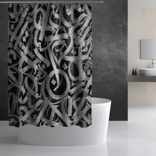 Штора 3D для ванной Черно-белая каллиграфия - фото 2
