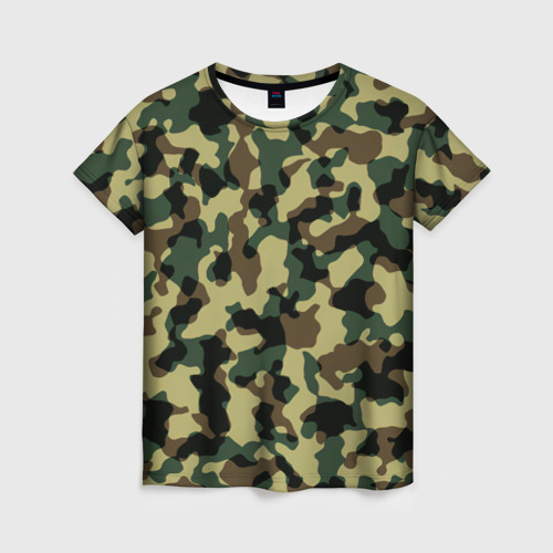 Женская футболка 3D с принтом Военный камуфляж, вид спереди #2