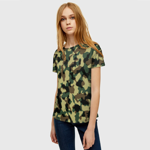Женская футболка 3D с принтом Военный камуфляж, фото на моделе #1