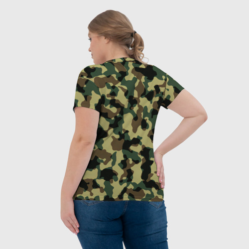 Женская футболка 3D с принтом Военный камуфляж, вид сзади #2