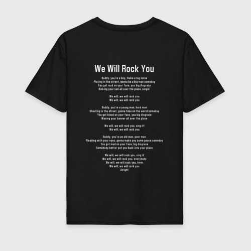Мужская футболка хлопок Queen We Will Rock You текст песни, цвет черный - фото 2