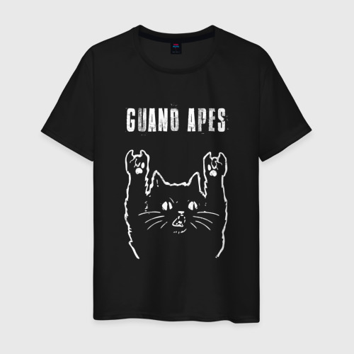 Мужская футболка из хлопка с принтом Guano Apes рок кот, вид спереди №1