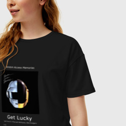 Женская футболка хлопок Oversize Daft Punk Get Lucky - фото 2