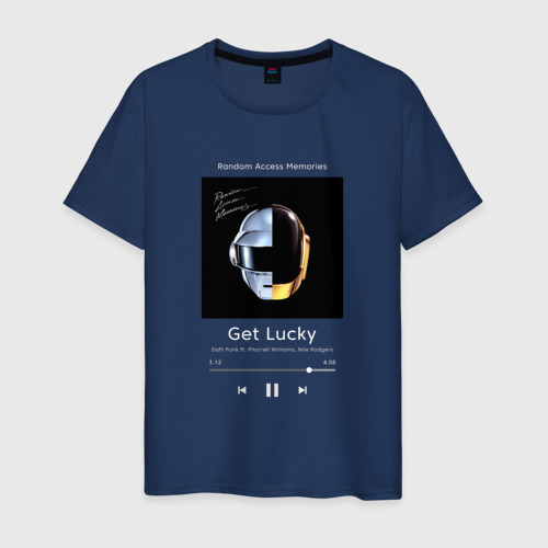 Мужская футболка из хлопка с принтом Daft Punk Get Lucky, вид спереди №1