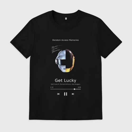 Мужская футболка хлопок с принтом Daft Punk Get Lucky, вид спереди #2