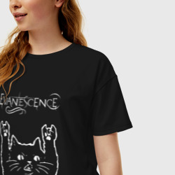 Женская футболка хлопок Oversize Evanescence рок кот - фото 2