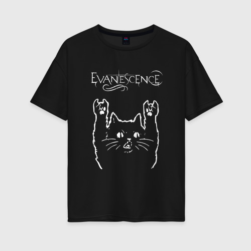 Женская футболка из хлопка оверсайз с принтом Evanescence рок кот, вид спереди №1