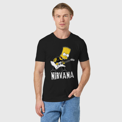 Мужская футболка хлопок с принтом Нирвана Барт Симпсон рокер, фото на моделе #1
