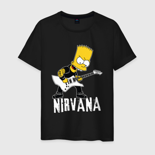 Мужская футболка хлопок с принтом Нирвана Барт Симпсон рокер, вид спереди #2