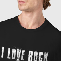 Футболка с принтом I love rock рок кот для мужчины, вид на модели спереди №4. Цвет основы: черный