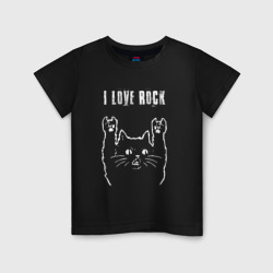 Детская футболка хлопок I love rock рок кот