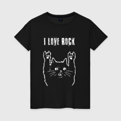 Женская футболка хлопок I love rock рок кот