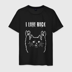 Мужская футболка хлопок I love rock рок кот