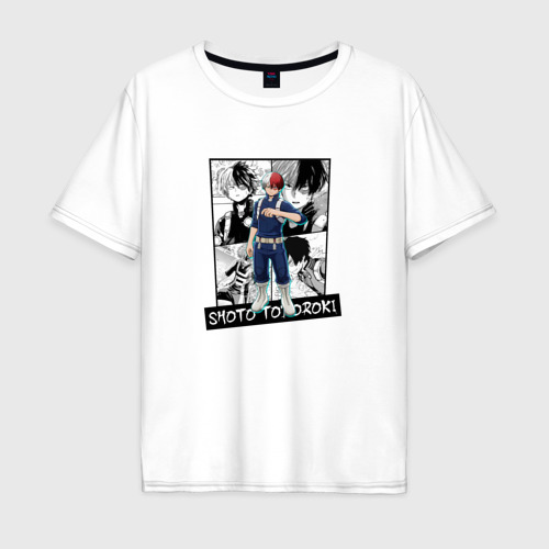 Мужская футболка хлопок Oversize с принтом Шото Тодороки на фоне манги, вид спереди #2