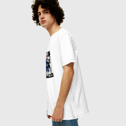 Мужская футболка хлопок Oversize с принтом Шото Тодороки на фоне манги, вид сбоку #3