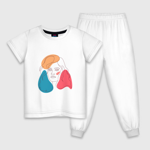 Детская пижама хлопок с принтом Линейный портрет девушки в стиле минимализм, вид спереди #2