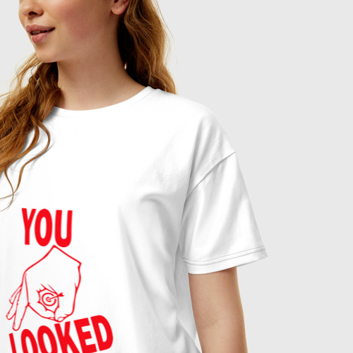 Женская футболка хлопок Oversize с принтом You looked, фото на моделе #1
