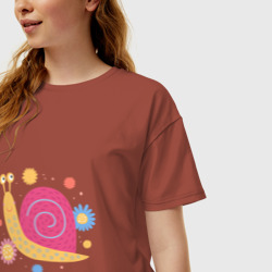 Женская футболка хлопок Oversize Улитка в цветах - фото 2