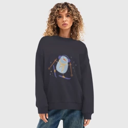 Женский свитшот oversize без начеса хлопок Снеговик катается на лыжах - фото 2