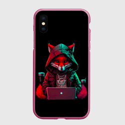 Чехол для iPhone XS Max матовый Лис за ноутбуком от нейросети