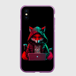 Чехол для iPhone XS Max матовый Лис за ноутбуком от нейросети