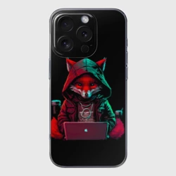 Чехол для iPhone 16 Pro Max силиконовый с защитой камеры Лис за ноутбуком от нейросети