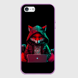 Чехол для iPhone 5/5S матовый Лис за ноутбуком от нейросети