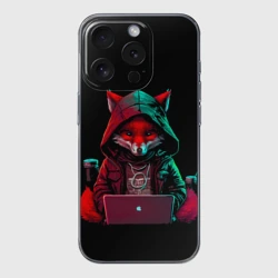 Чехол для iPhone 15 Pro Max силиконовый с защитой камеры Лис за ноутбуком от нейросети