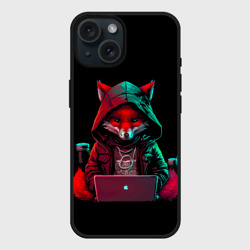 Чехол силиконовый для Apple iPhone 15 матовый Лис за ноутбуком от нейросети