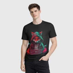 Мужская футболка 3D Лис за ноутбуком от нейросети - фото 2
