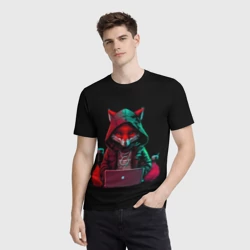 Мужская футболка 3D Лис за ноутбуком от нейросети - фото 2