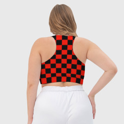 Топ с принтом Красный квадрат для женщины, вид на модели сзади №3. Цвет основы: белый