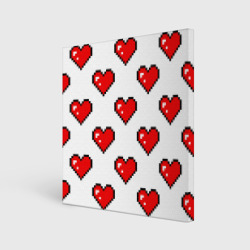 Холст квадратный Сердца в стиле пиксель-арт