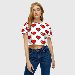 Женская футболка Crop-top 3D Сердца в стиле пиксель-арт - фото 2