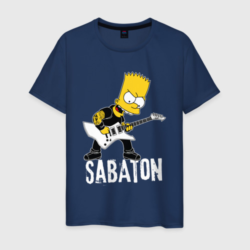 Мужская футболка из хлопка с принтом Sabaton Барт Симпсон рокер, вид спереди №1