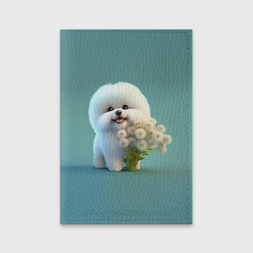 Обложка для паспорта матовая кожа Белая собака милаха, цвет синий