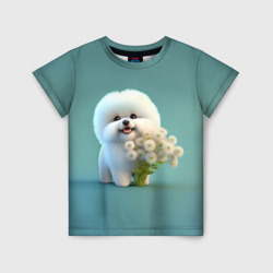 Детская футболка 3D Белая собака милаха