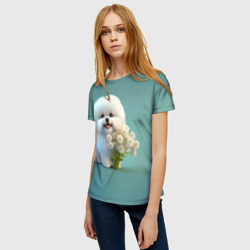Женская футболка 3D Белая собака милаха - фото 2