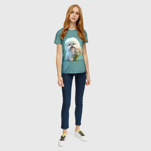 Женская футболка 3D Белая собака милаха, цвет 3D печать - фото 5