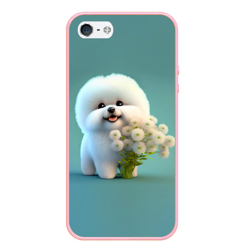 Чехол для iPhone 5/5S матовый Белая собака милаха, цвет баблгам