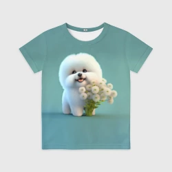 Детская футболка 3D Белая собака милаха