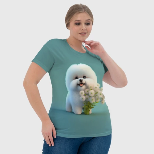 Женская футболка 3D с принтом Белая собака милаха, фото #4