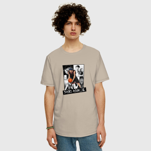 Мужская футболка хлопок Oversize с принтом Дайки Аоминэ на фоне манги, фото на моделе #1
