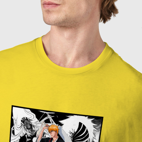 Мужская футболка хлопок Ичиго Куросаки на фоне манги, цвет желтый - фото 6