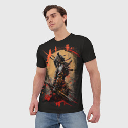 Мужская футболка 3D Самурай - брызги красок - фото 2